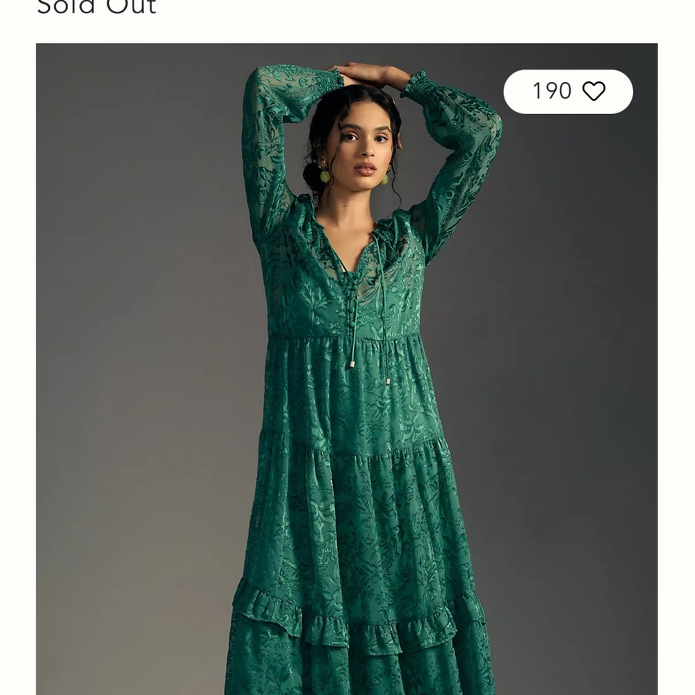 Anthropologie Emerald Green Marais Maxi Dress: Satin-Burnout Edition XS